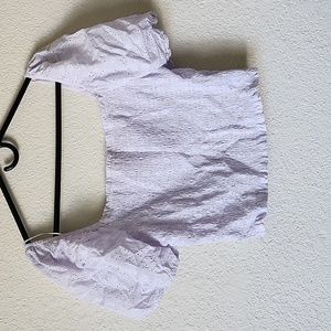 SOPHIE RUE Cropped Top Lilac Purple Sleeves Embroidered Floral Cotton Sz Lrg NWT